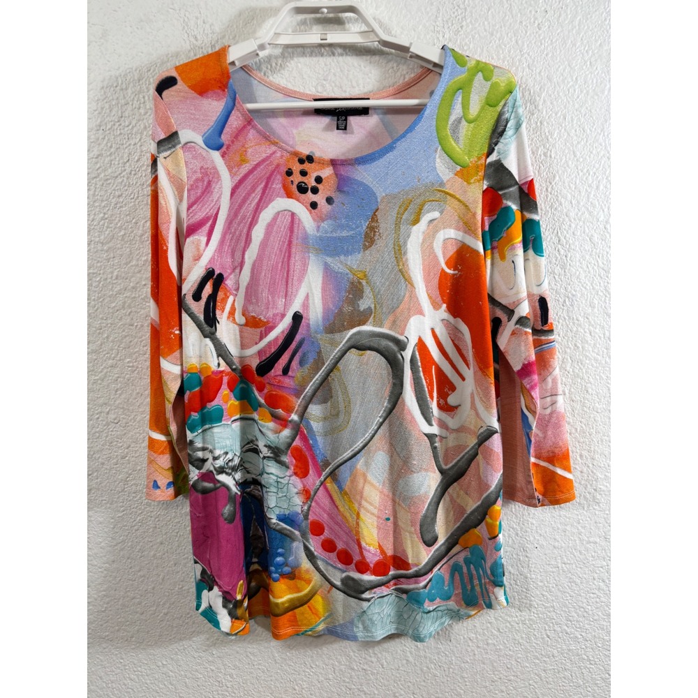 Claire Desjardins Abstract Art Print‎ Top Womens Small Multicolor 3/4 Sleeve